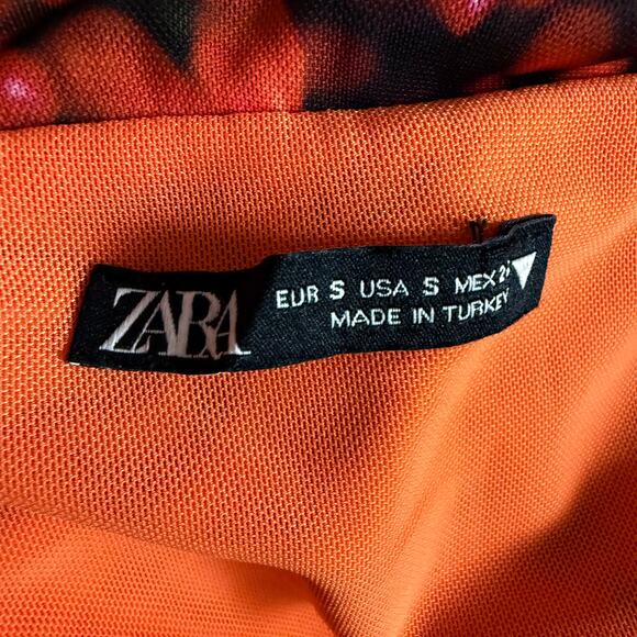 Zara Tulle Jersey Off Shoulder Maxi Floral Print Dress Size S Side Slit - Picture 5 of 6